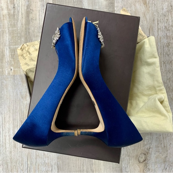 Badgley Mischka Layla Peep Toe Navy Blue Satin Shoes. VGC. No box - Picture 6 of 12